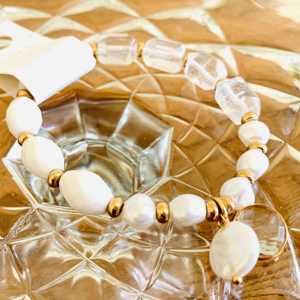 LOFT Pearl+Stone+Gold Stretch Beaded Bracelet